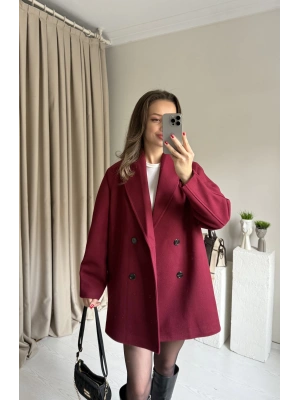 Bordo Çift Düğmeli Kaşe Premıum Ceket