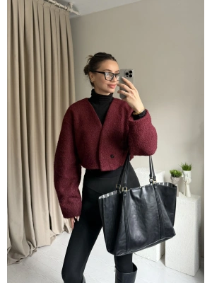 Bordo Orkide Kumaş Crop Ceket