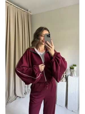 Bordo Yarasa Kol Modal Eşofman Takımı