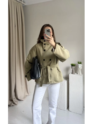 Çağla Yeşili Dik Yaka Trençkot