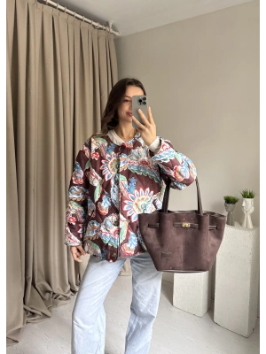 Etnik Desenli Kapitone Ceket