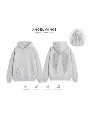 Gri Angel Taşlı Sweatshirt
