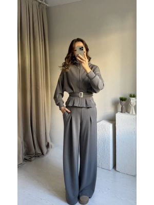 Gri Beli Kemerli Premium Kumaş Takım