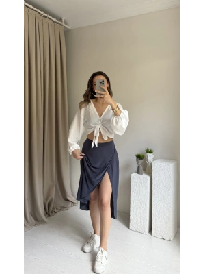 Gri İçi Şortlu Asimetrik Kesim Etek
