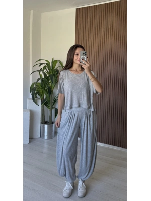 Gri Tshirt Şalvar Takım