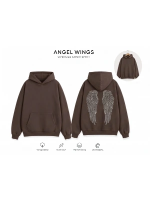 Kahve Angel Taşlı Sweatshirt