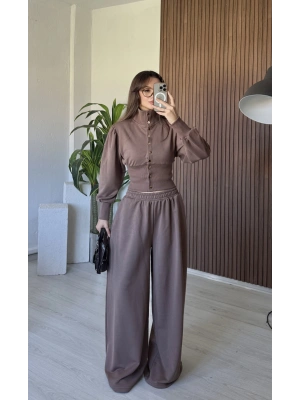 Kahve Çıtçıtlı Bel Detay Takım