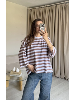 Kahve Çizgi Bağlama Tshirt