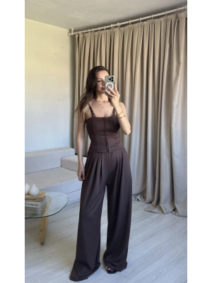 Kahve Dantelli Agraflı Takım