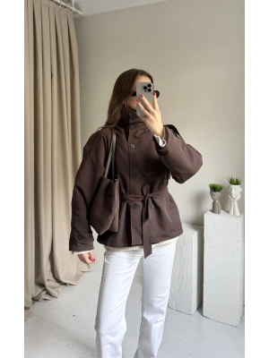 Kahve Dik Yaka Trençkot