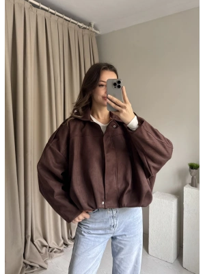 Kahve Pileli Süet Ceket