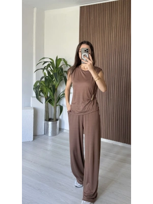 Kahve Toka Detaylı İkili Takkm