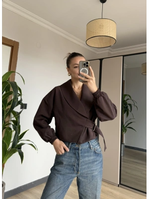 Kahve Yan Kemerli Ceket