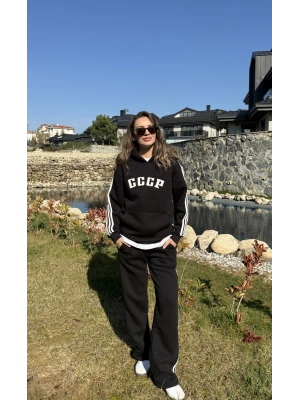 Siyah 3 İplik Şardonlu Çizgili Takım