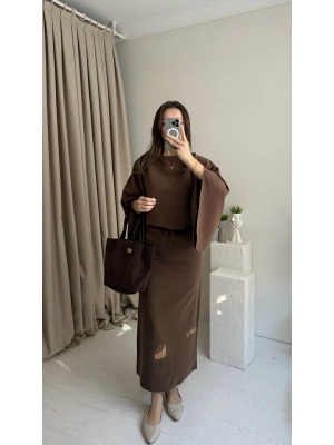 Kahverengi Massi Model Bağcıklı Elbise