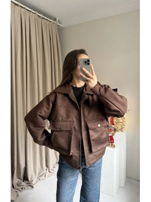Kahverengi Süet Cepli Ceket