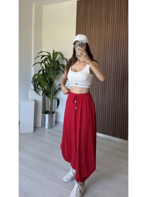 Kırmızı Boncuklu Şalvar Pantolon
