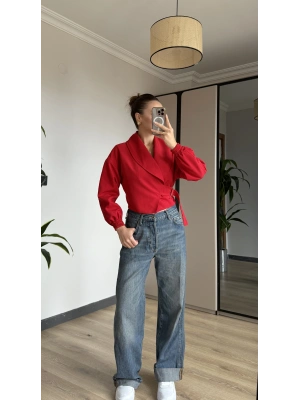 Kırmızı Yan Kemerli Ceket