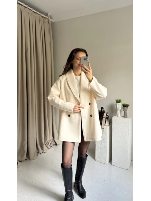 Krem Çift Düğmeli Kaşe Premıum Ceket