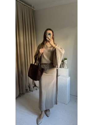 Krem Massi Model Bağcıklı Elbise