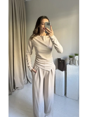Krem Modal Asimetrik Takım