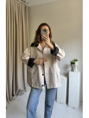 Krem Yaka Detaylı Parka