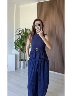 Lacivert Bubble Kumaş Şalvar Takım
