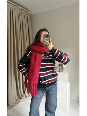 Lacivert Polo Yaka Çizgili Kazak