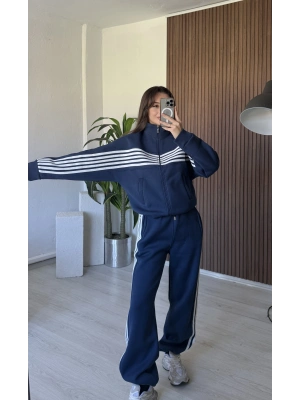 Lacivert Üç Çizgi Şardonlu Takım