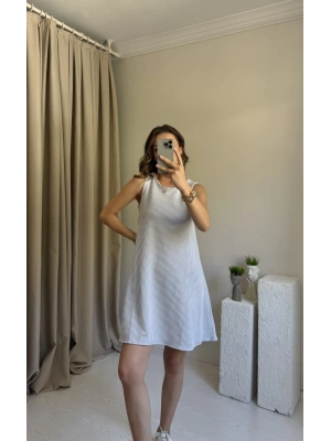 Mavi Çizgili Kısa Elbise