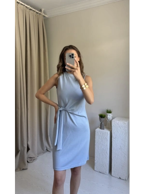 Mavi Düğüm Detaylı Kolsuz Elbise