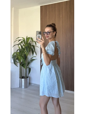 Mavi Fistolu Astarlı Elbise