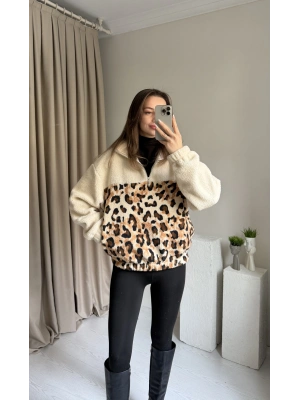 Oys Muadil Leopar Peluş Kazak