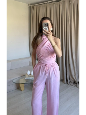 Pembe 3 Farklı Bağlama Keten Takım