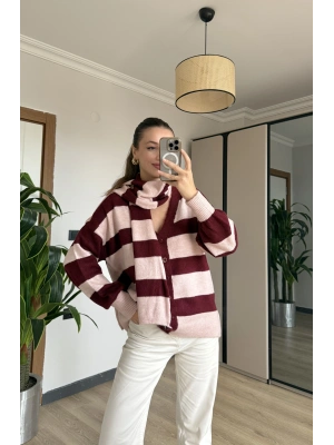 Pembe Çizgi Atkılı Hırka