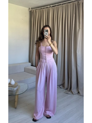 Pembe Dantelli Agraflı Takım