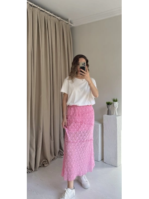 Pembe Dantelli Etek