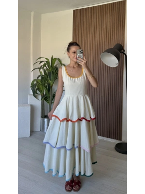 Renkli Katlı Prenses Elbise