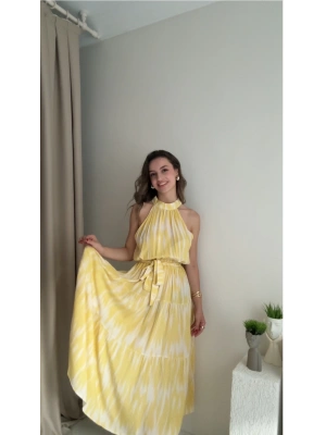 Sarı Batik Halter Yaka Efil Elbise