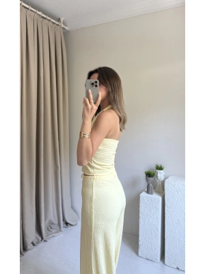 Sarı Boyun Askılı Pantolon Takım