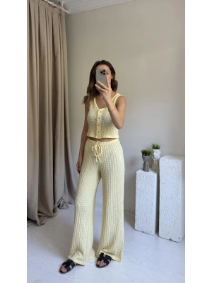Sarı Düğmeli Pantolon Yelek Takım