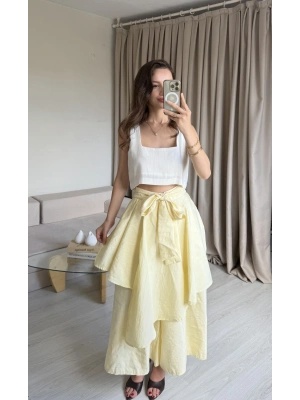 Sarı Etek Görünümlü Pantolon