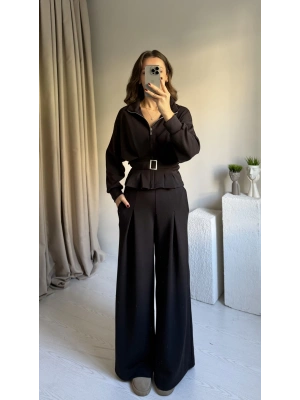Siyah Beli Kemerli Premium Kumaş Takım