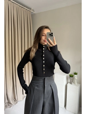 Siyah Çıtçıtlı Triko Premium Kazak