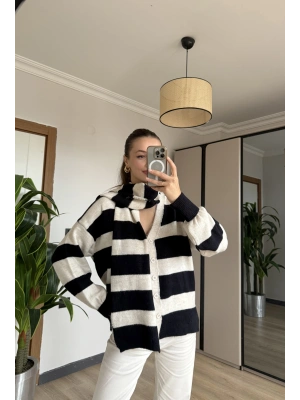 Siyah Çizgi Atkılı Hırka