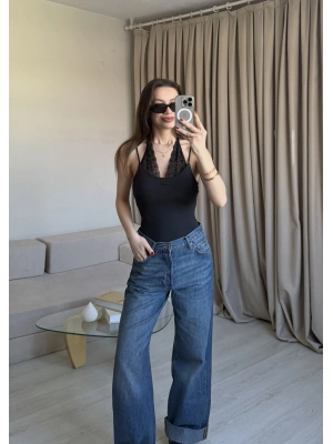 Siyah Dantel Kombineli Bodysuit