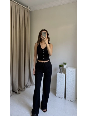 Siyah Düğmeli Pantolon Yelek Takım