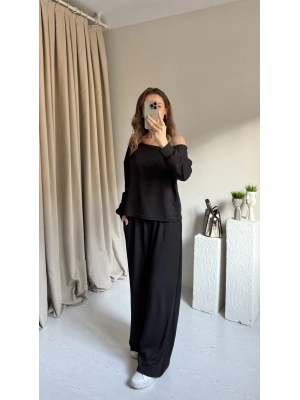 Siyah Düşük Omuz Eşofman Takımı