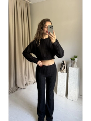Siyah Fitilli Yumoş Crop Takım