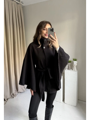 Siyah Kaşe Dik Yaka Panço